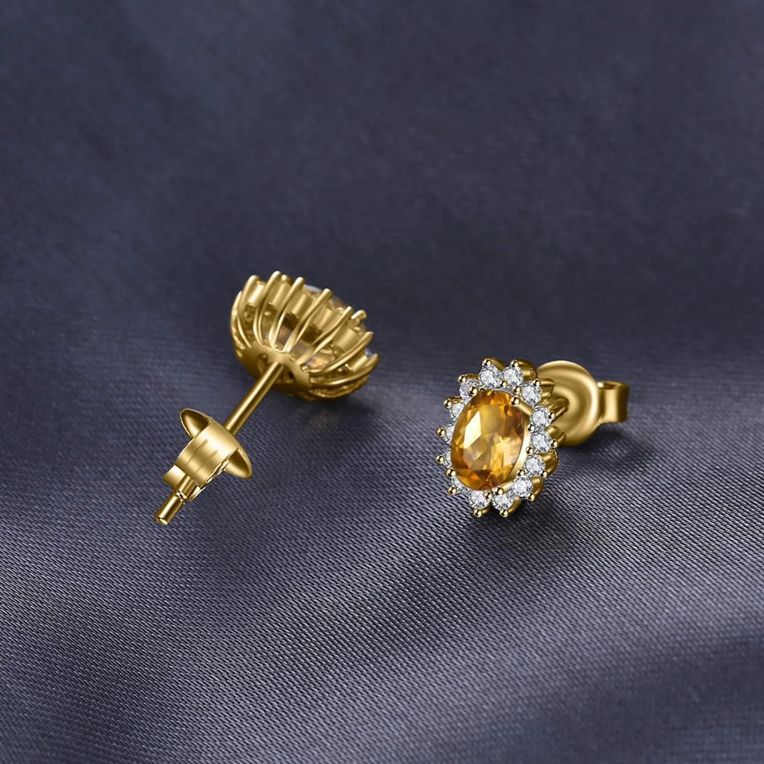 JewelryPalace Princess Diana Kate Middleton Class Gemstone Birthstone Sapphire Emerald Ruby Stud Earrings for Women, 14k Yellow Gold Plated 925 Sterling Silver Earrings for Women, Earings Set