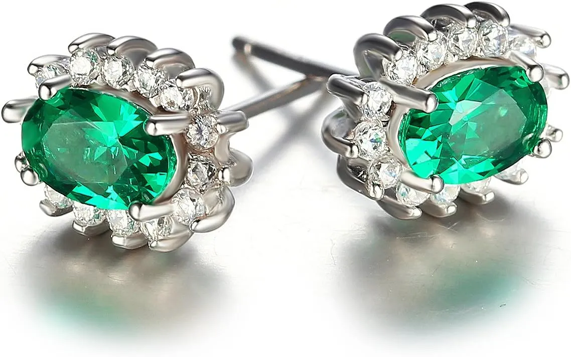 JewelryPalace Princess Diana Kate Middleton Class Gemstone Birthstone Sapphire Emerald Ruby Stud Earrings for Women, 14k Yellow Gold Plated 925 Sterling Silver Earrings for Women, Earings Set