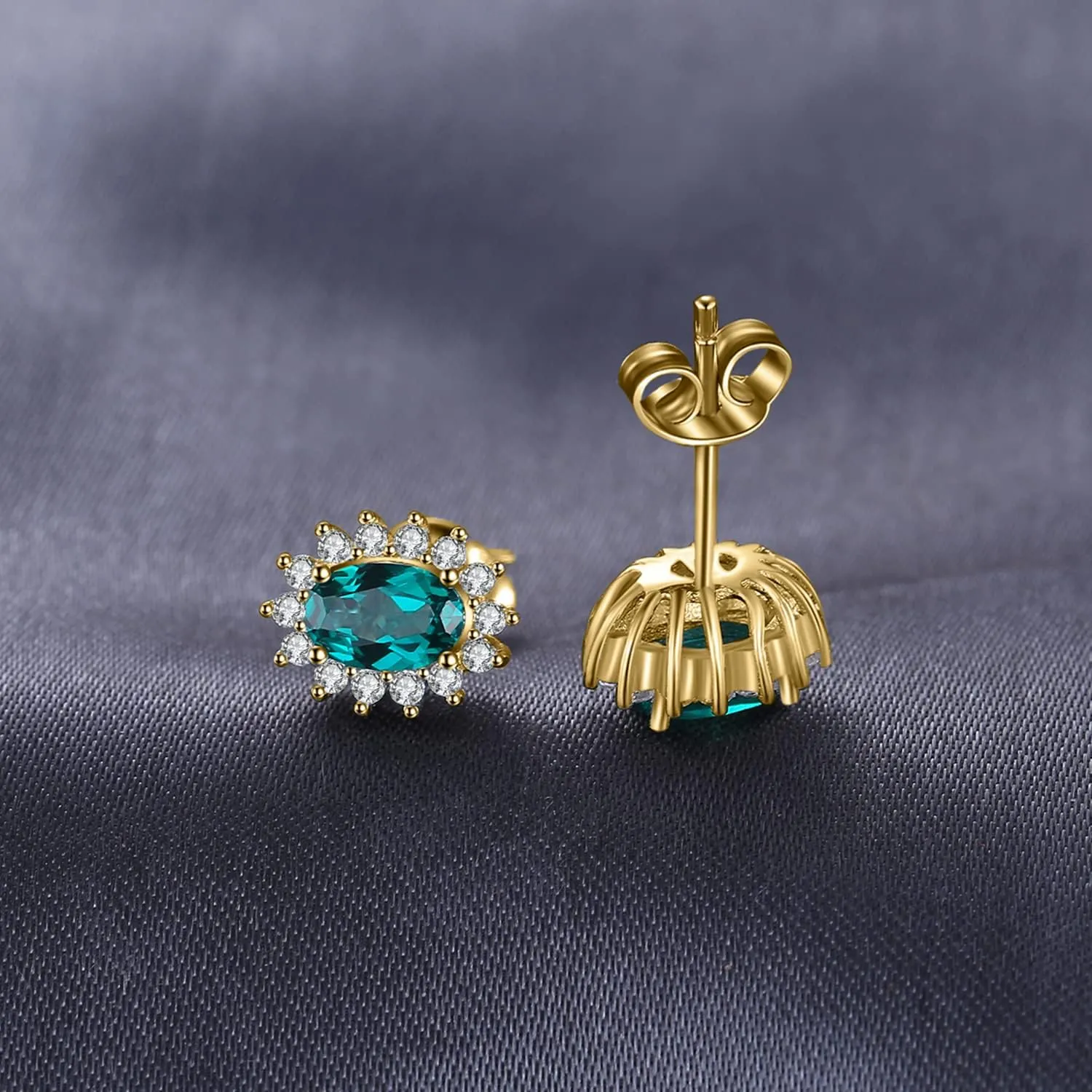 JewelryPalace Princess Diana Kate Middleton Class Gemstone Birthstone Sapphire Emerald Ruby Stud Earrings for Women, 14k Yellow Gold Plated 925 Sterling Silver Earrings for Women, Earings Set