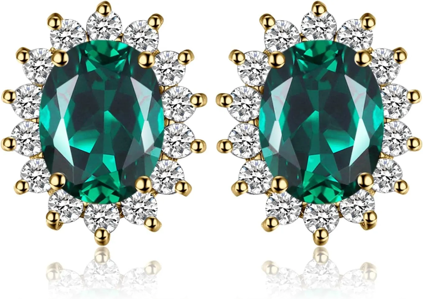 JewelryPalace Princess Diana Kate Middleton Class Gemstone Birthstone Sapphire Emerald Ruby Stud Earrings for Women, 14k Yellow Gold Plated 925 Sterling Silver Earrings for Women, Earings Set