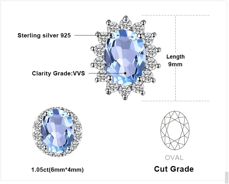 JewelryPalace Princess Diana Kate Middleton Class Gemstone Birthstone Sapphire Emerald Ruby Stud Earrings for Women, 14k Yellow Gold Plated 925 Sterling Silver Earrings for Women, Earings Set