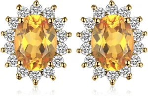 JewelryPalace Princess Diana Kate Middleton Class Gemstone Birthstone Sapphire Emerald Ruby Stud Earrings for Women, 14k Yellow Gold Plated 925 Sterling Silver Earrings for Women, Earings Set