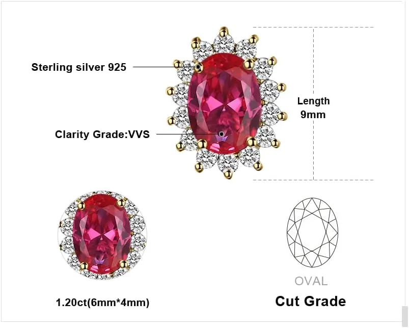 JewelryPalace Princess Diana Kate Middleton Class Gemstone Birthstone Sapphire Emerald Ruby Stud Earrings for Women, 14k Yellow Gold Plated 925 Sterling Silver Earrings for Women, Earings Set