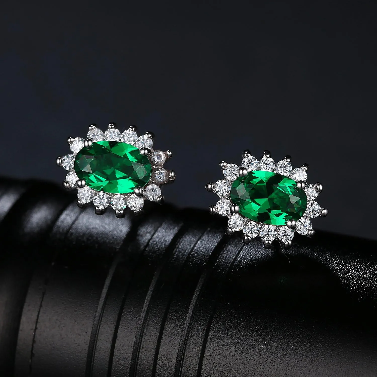 JewelryPalace Princess Diana Kate Middleton Class Gemstone Birthstone Sapphire Emerald Ruby Stud Earrings for Women, 14k Yellow Gold Plated 925 Sterling Silver Earrings for Women, Earings Set