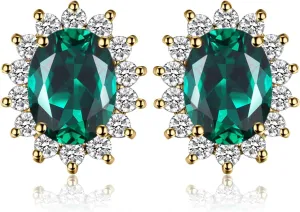JewelryPalace Princess Diana Kate Middleton Class Gemstone Birthstone Sapphire Emerald Ruby Stud Earrings for Women, 14k Yellow Gold Plated 925 Sterling Silver Earrings for Women, Earings Set