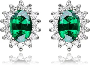 JewelryPalace Princess Diana Kate Middleton Class Gemstone Birthstone Sapphire Emerald Ruby Stud Earrings for Women, 14k Yellow Gold Plated 925 Sterling Silver Earrings for Women, Earings Set