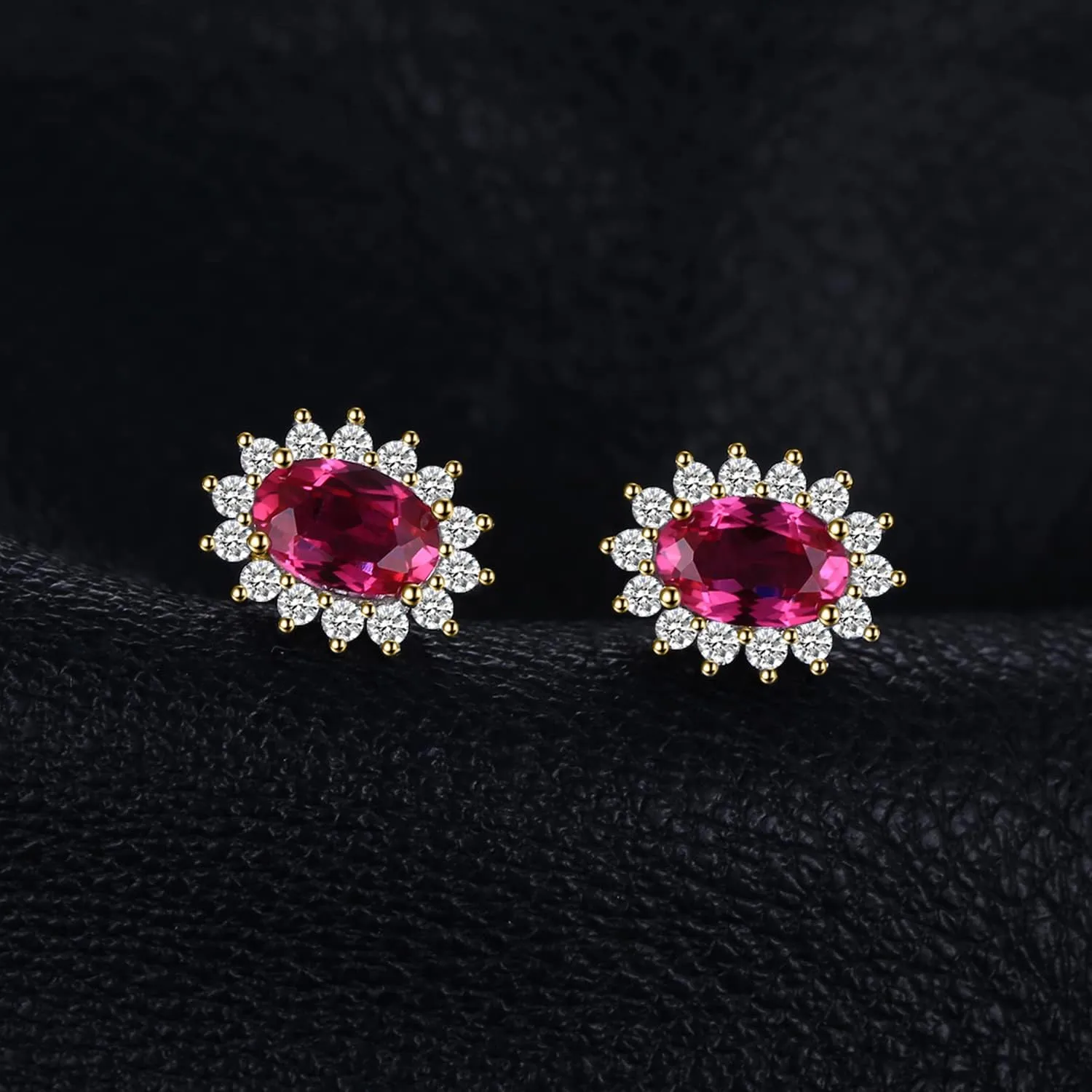 JewelryPalace Princess Diana Kate Middleton Class Gemstone Birthstone Sapphire Emerald Ruby Stud Earrings for Women, 14k Yellow Gold Plated 925 Sterling Silver Earrings for Women, Earings Set