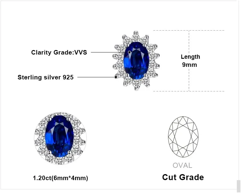 JewelryPalace Princess Diana Kate Middleton Class Gemstone Birthstone Sapphire Emerald Ruby Stud Earrings for Women, 14k Yellow Gold Plated 925 Sterling Silver Earrings for Women, Earings Set