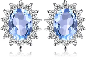 JewelryPalace Princess Diana Kate Middleton Class Gemstone Birthstone Sapphire Emerald Ruby Stud Earrings for Women, 14k Yellow Gold Plated 925 Sterling Silver Earrings for Women, Earings Set