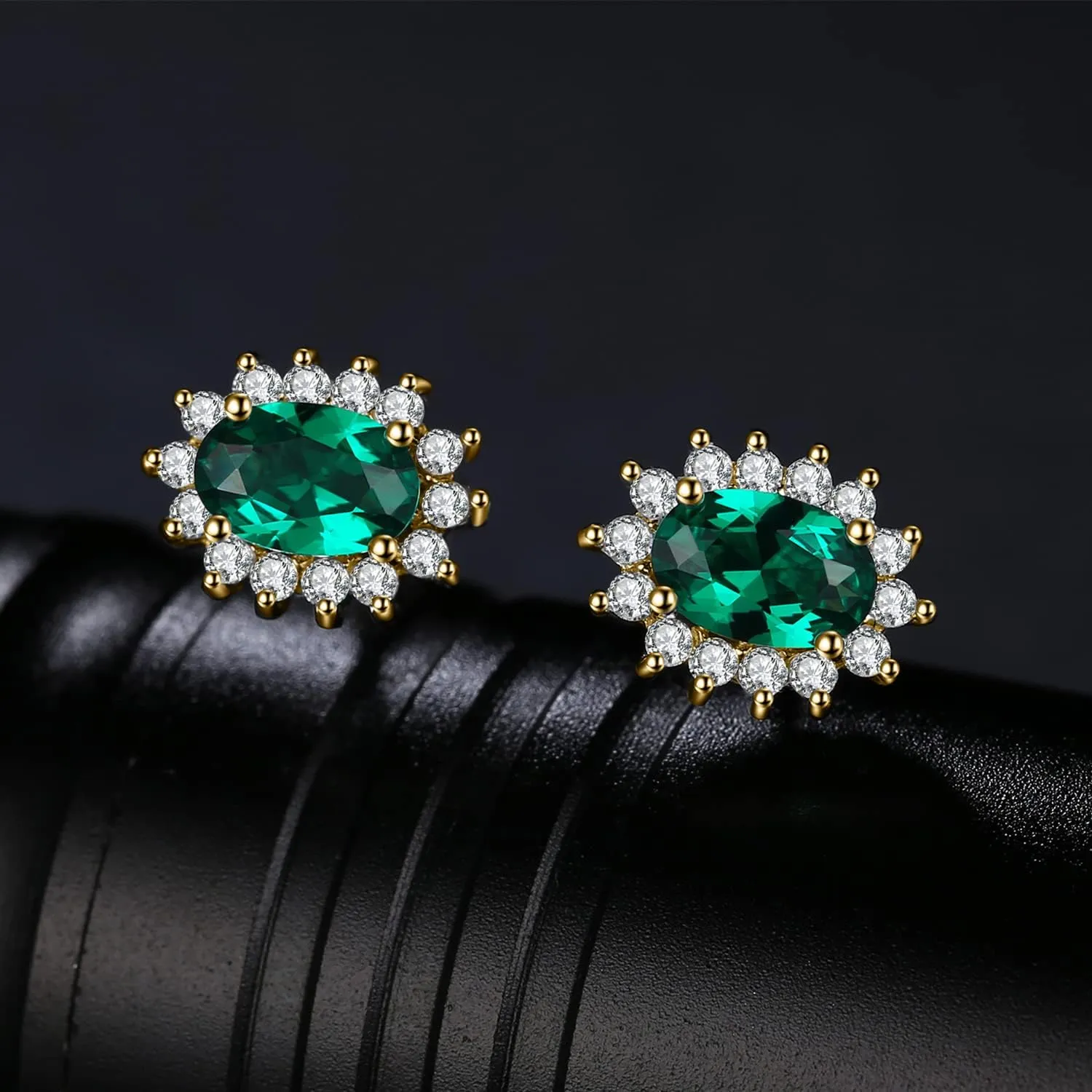 JewelryPalace Princess Diana Kate Middleton Class Gemstone Birthstone Sapphire Emerald Ruby Stud Earrings for Women, 14k Yellow Gold Plated 925 Sterling Silver Earrings for Women, Earings Set