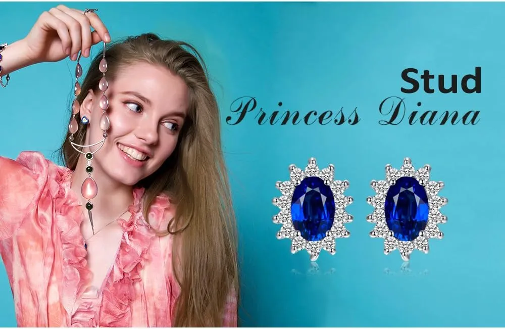 JewelryPalace Princess Diana Kate Middleton Class Gemstone Birthstone Sapphire Emerald Ruby Stud Earrings for Women, 14k Yellow Gold Plated 925 Sterling Silver Earrings for Women, Earings Set