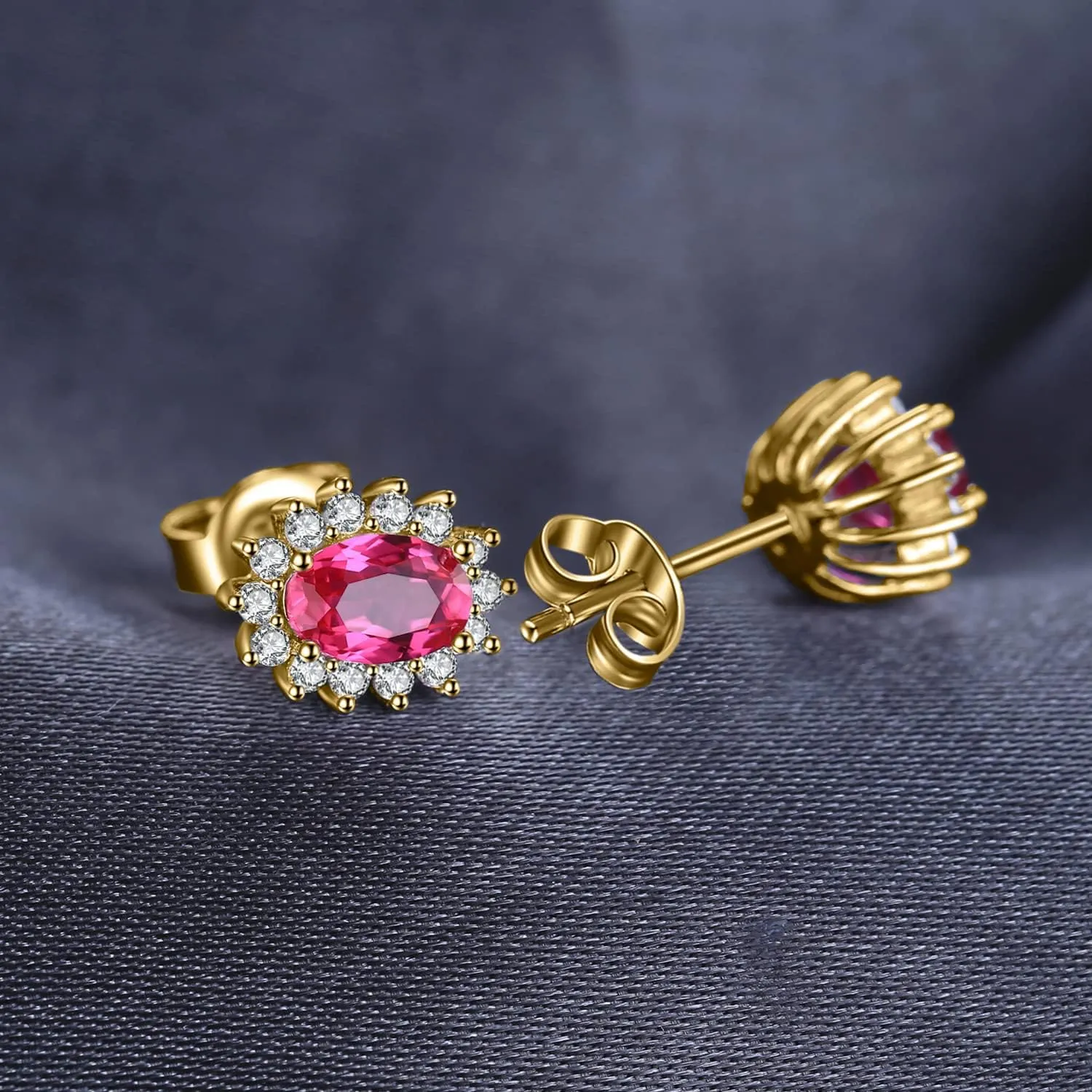 JewelryPalace Princess Diana Kate Middleton Class Gemstone Birthstone Sapphire Emerald Ruby Stud Earrings for Women, 14k Yellow Gold Plated 925 Sterling Silver Earrings for Women, Earings Set