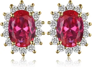 JewelryPalace Princess Diana Kate Middleton Class Gemstone Birthstone Sapphire Emerald Ruby Stud Earrings for Women, 14k Yellow Gold Plated 925 Sterling Silver Earrings for Women, Earings Set