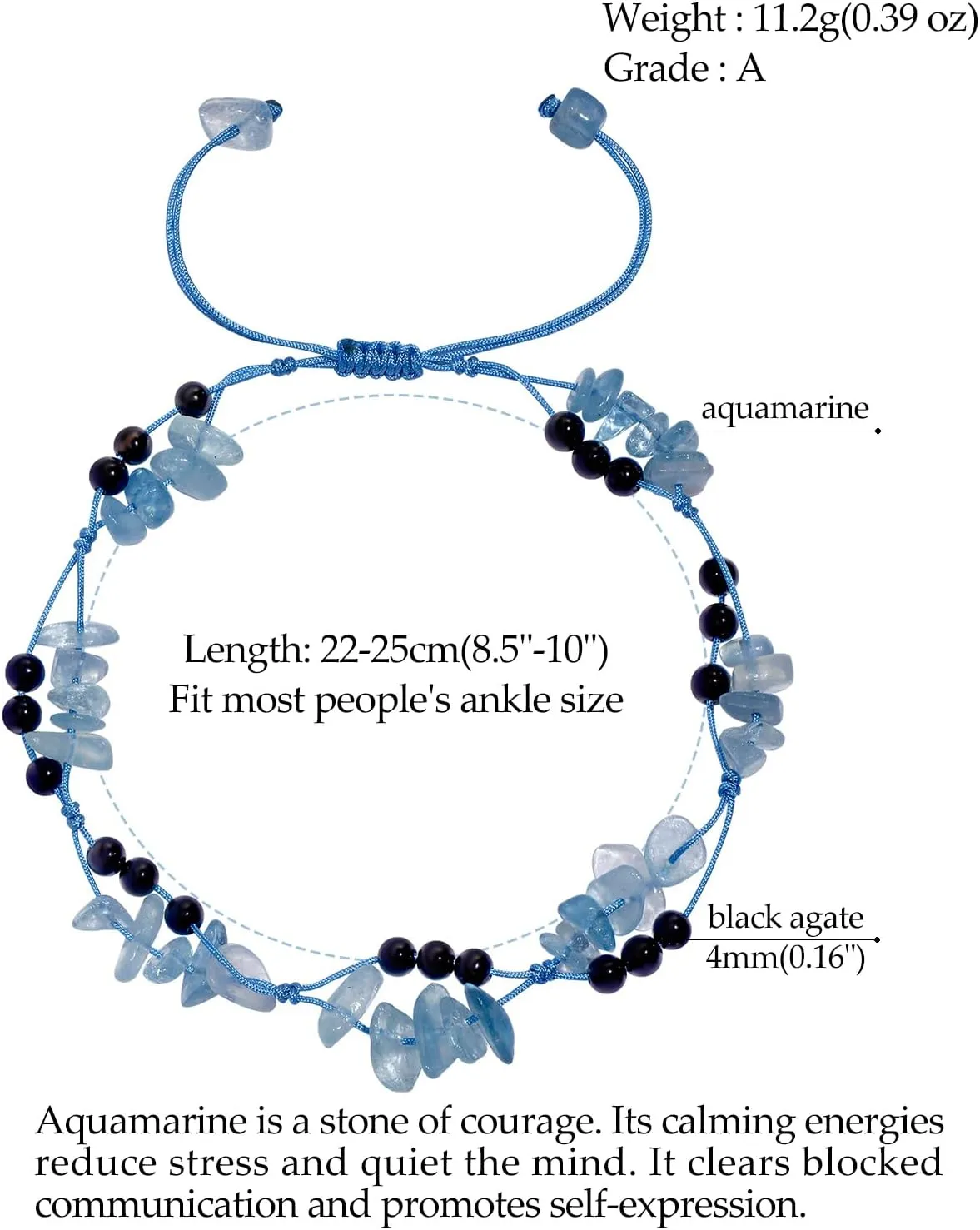 Jewever Layered Natural Black Agate Anklet Tumbled Chip Stones Beaded Real Ankle Bracelets for Women Healing Crystals Adjustable Summer Beach Foot Chain Jewelry