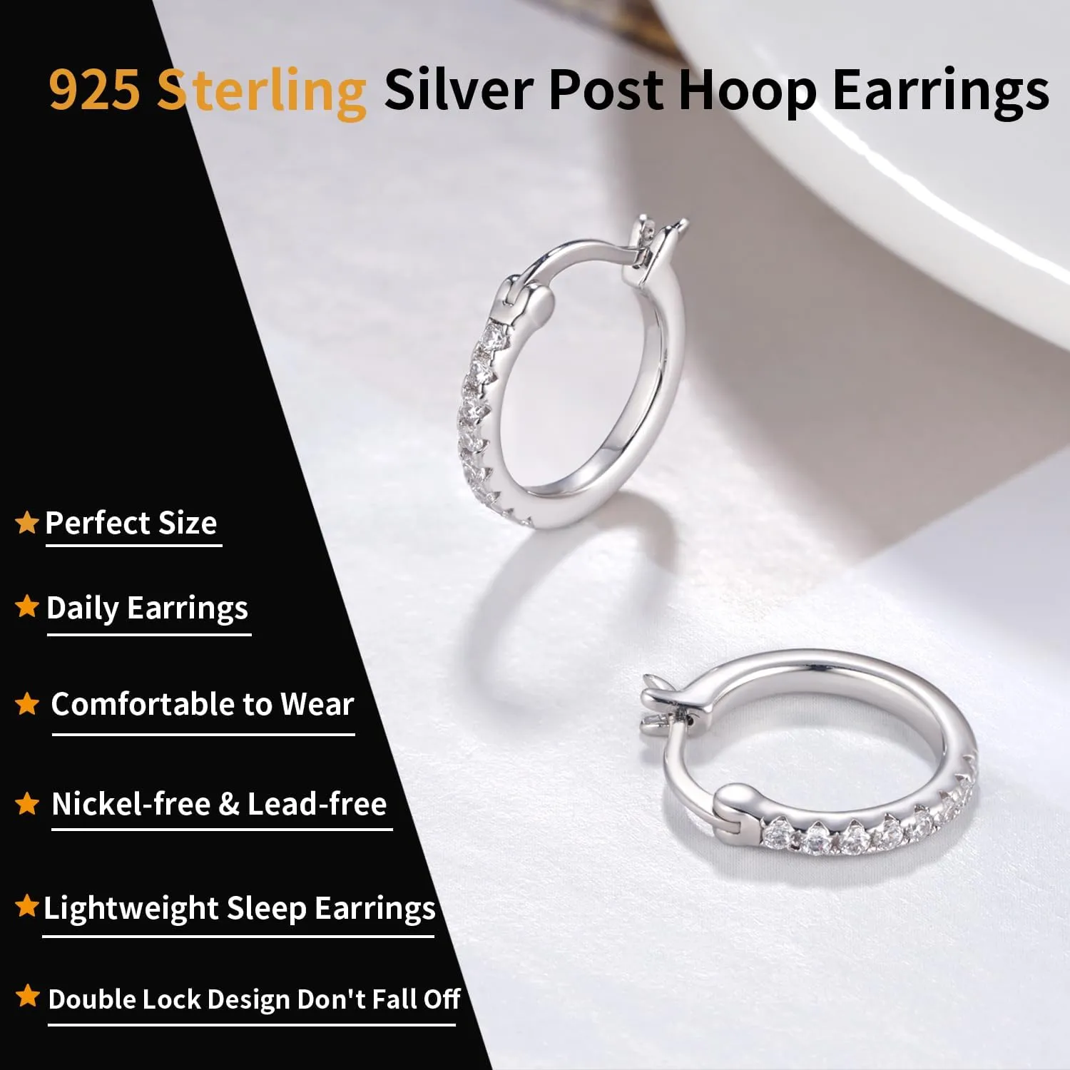Jewlpire 14K Gold Hoop Earrings with 925 Sterling Silver Post Hypoallergenic Lightweight Small Hoop Earrings for Women 15mm 20mm Huggie Earrings