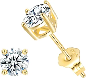 Jewlpire 925 Sterling Silver Stud Earrings for Women Men, 14K Plated Gold Stud Earrings for Women, Round/Princess Cut Cubic Zirconia Earrings Studs, Stud Earrings 3mm 4mm 5mm 6mm 7mm