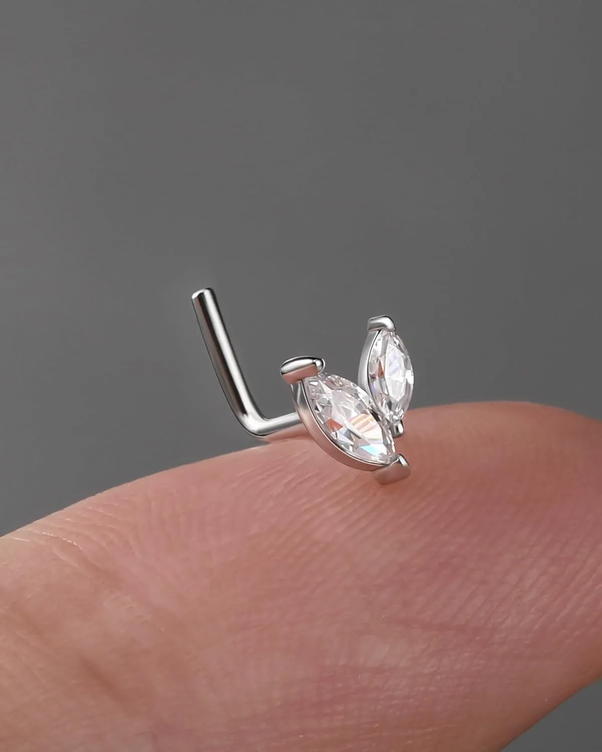 Jewseen 925 Sterling Silver Nose Ring,L Shaped Nose Stud, 20G Nose Bone,Clear CZ Nose Piercing Jewelry,Exquisite Leaf Nose Barbell for Women Men