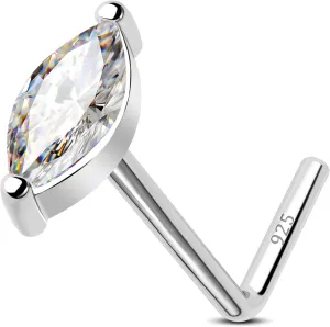 Jewseen 925 Sterling Silver Nose Ring,L Shaped Nose Stud, 20G Nose Bone,Clear CZ Nose Piercing Jewelry,Exquisite Leaf Nose Barbell for Women Men