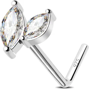 Jewseen 925 Sterling Silver Nose Ring,L Shaped Nose Stud, 20G Nose Bone,Clear CZ Nose Piercing Jewelry,Exquisite Leaf Nose Barbell for Women Men
