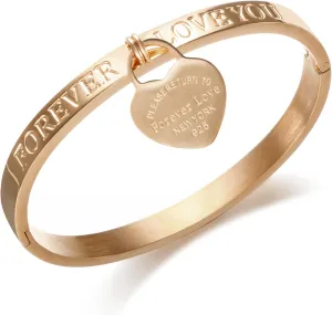 JINHUI Gold Bangles Bracelets for Women, Love Heart Dangle Charm Dainty Womens Bangles Bracelets Hollow out 18K Plated Engraved Stainless Steel 6.5