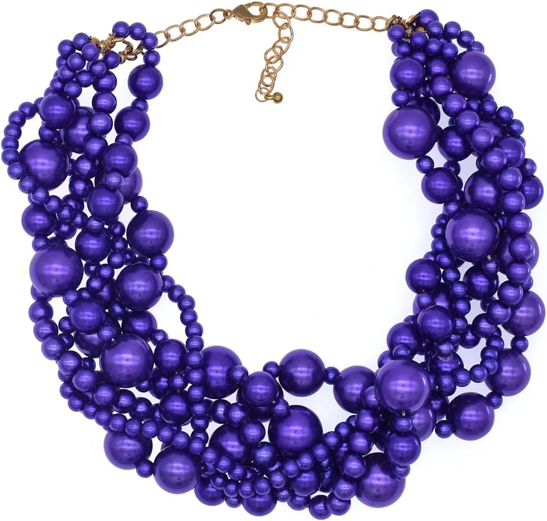 JNF Multi Strand Pearl Necklace for Women Bridal Wedding Pearl Statement Necklace Costume Pearls Necklaces for Ladies Party