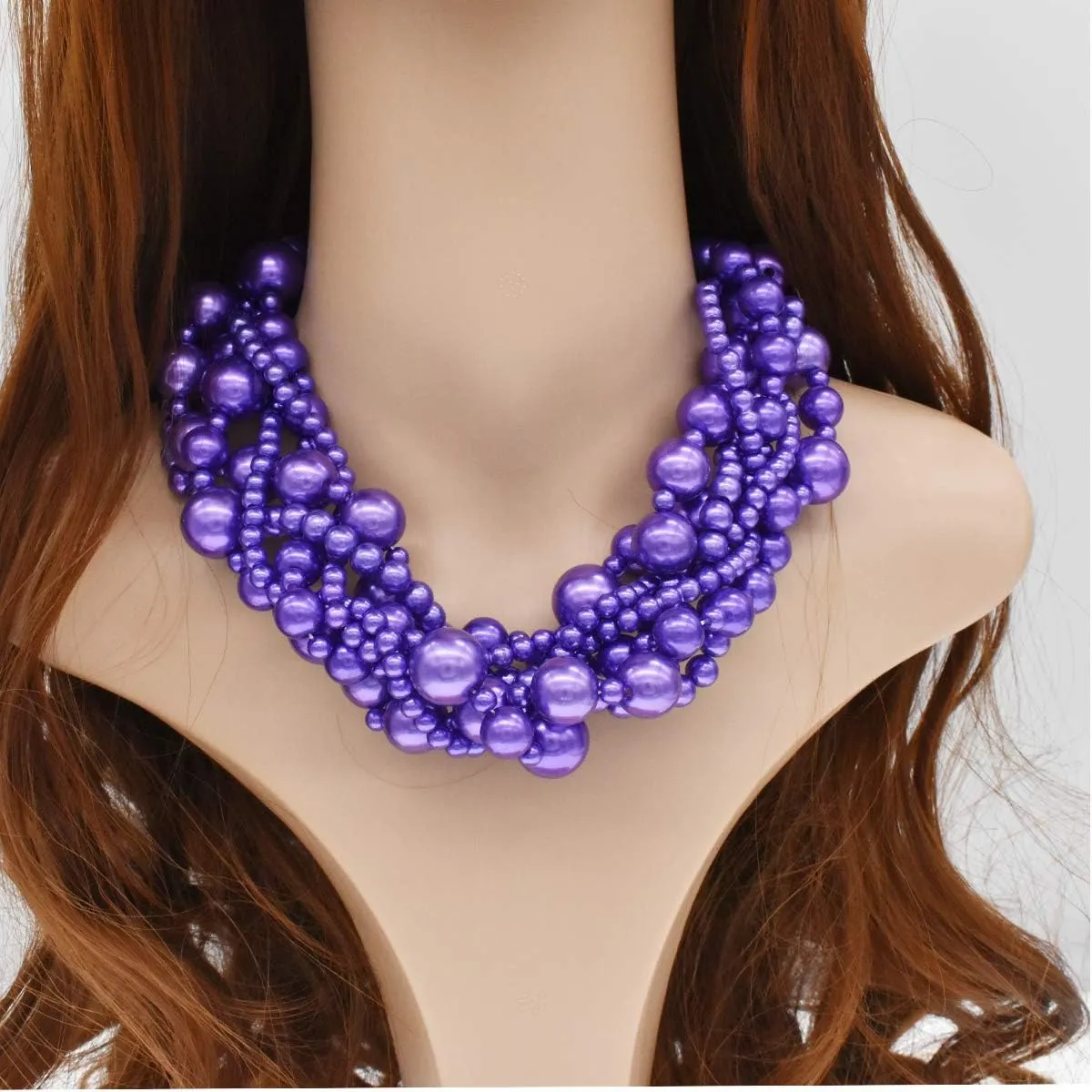 JNF Multi Strand Pearl Necklace for Women Bridal Wedding Pearl Statement Necklace Costume Pearls Necklaces for Ladies Party