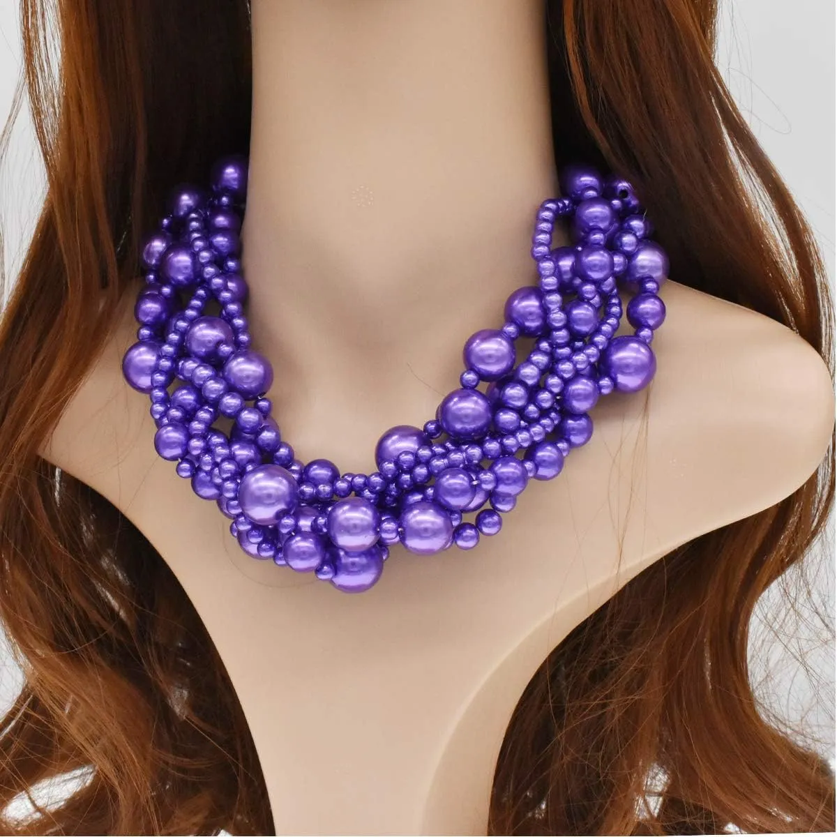 JNF Multi Strand Pearl Necklace for Women Bridal Wedding Pearl Statement Necklace Costume Pearls Necklaces for Ladies Party