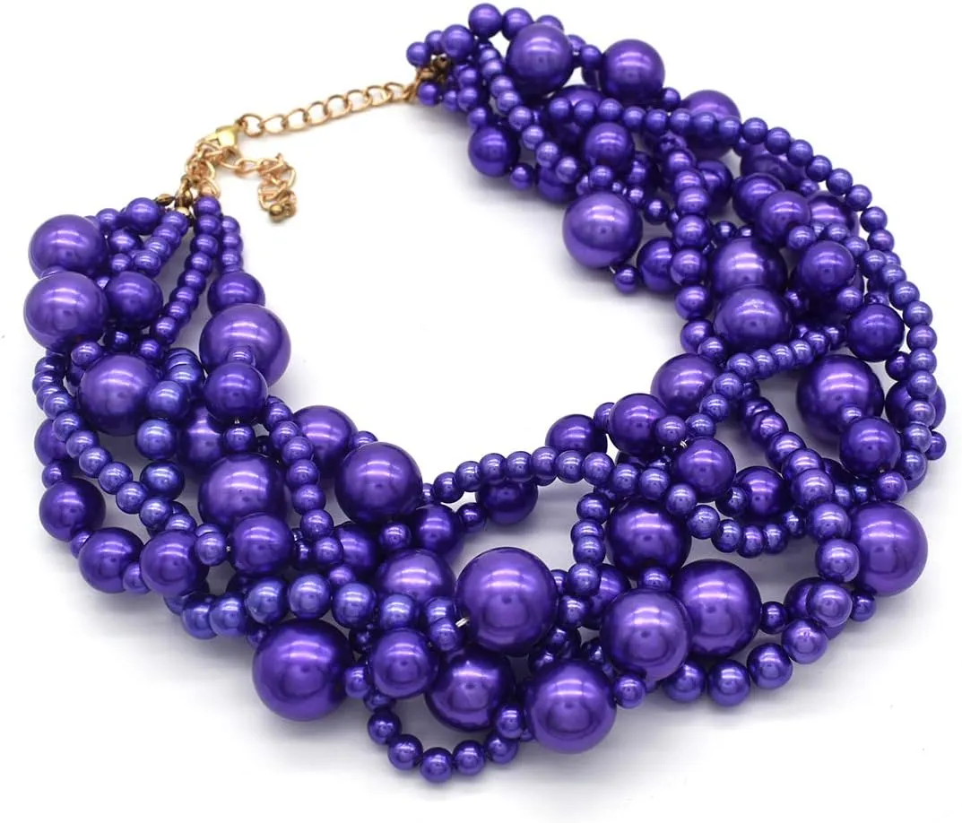 JNF Multi Strand Pearl Necklace for Women Bridal Wedding Pearl Statement Necklace Costume Pearls Necklaces for Ladies Party