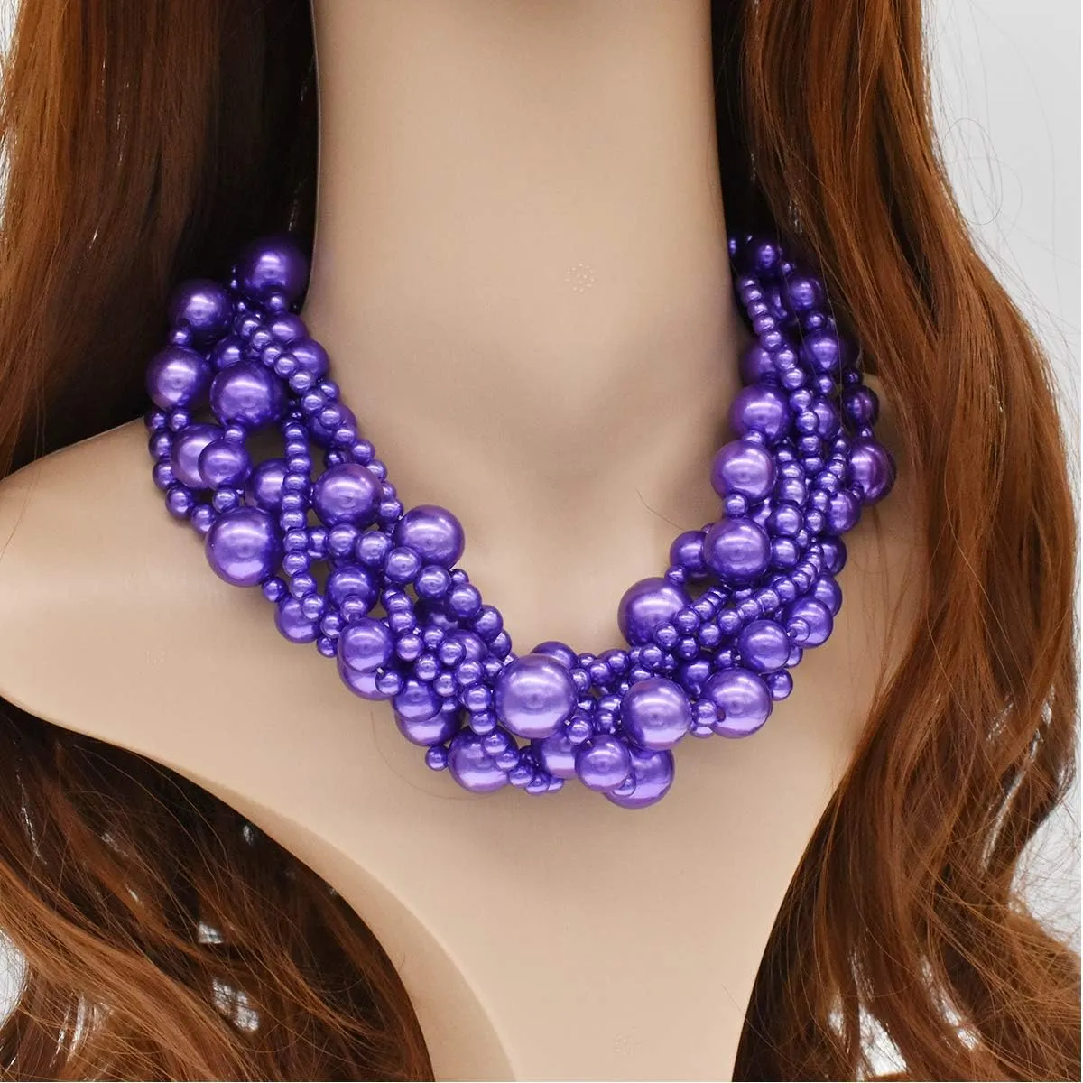 JNF Multi Strand Pearl Necklace for Women Bridal Wedding Pearl Statement Necklace Costume Pearls Necklaces for Ladies Party