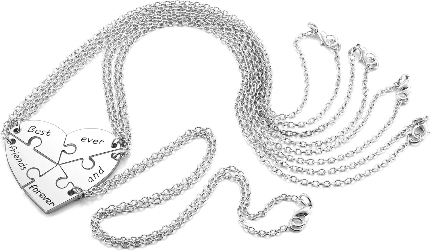 Jovivi Silver Tone Alloy BFF Necklace for 2-5 Best Friends Matching Heart Pendant Friendship Necklaces Women Jewelry Gift
