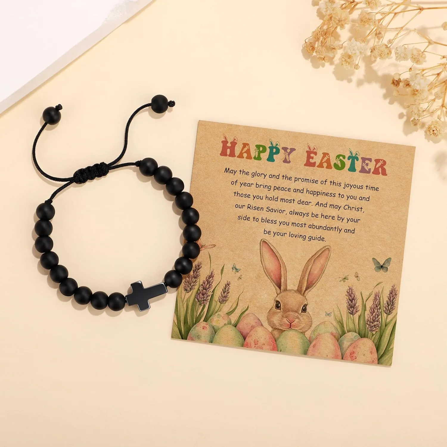 JoycuFF Easter Basket Stuffers, Cross Charm Adjustable Bracelets Easter Christian First Communion Gifts for Daughter Granddaughter Sister Son Brother Inspirational Jewelry