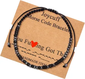 JoycuFF Morse Code Bracelets for Women Men Gifts for Her Him Mom Dad Daughter Sister Best Friend Funny Inspirational Bracelets for Women Jewelry Adjustable Silk Beaded Wrap Bracelet