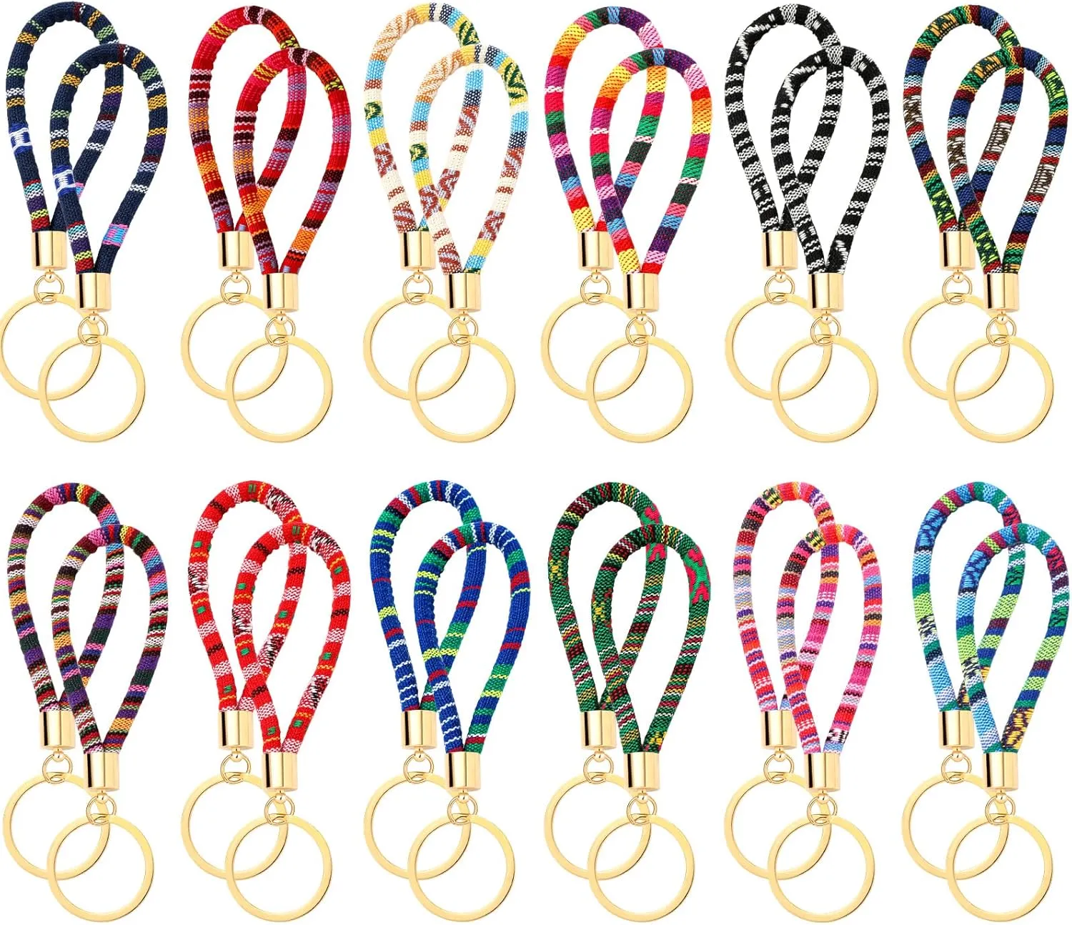 Junkin 24 Pcs Boho Surfer Bulk Keychains Employee Appreciation Gifts for Women Men with Golden Key Ring Accessories Summer Christian Decor Handmade Cute Thank You Keychain