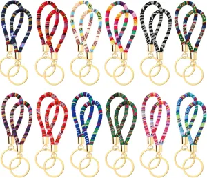 Junkin 24 Pcs Boho Surfer Bulk Keychains Employee Appreciation Gifts for Women Men with Golden Key Ring Accessories Summer Christian Decor Handmade Cute Thank You Keychain