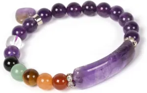 Justinstones Gem Semi Precious Gemstone Love Heart Charm Stretch Beaded Bracelet Unisex