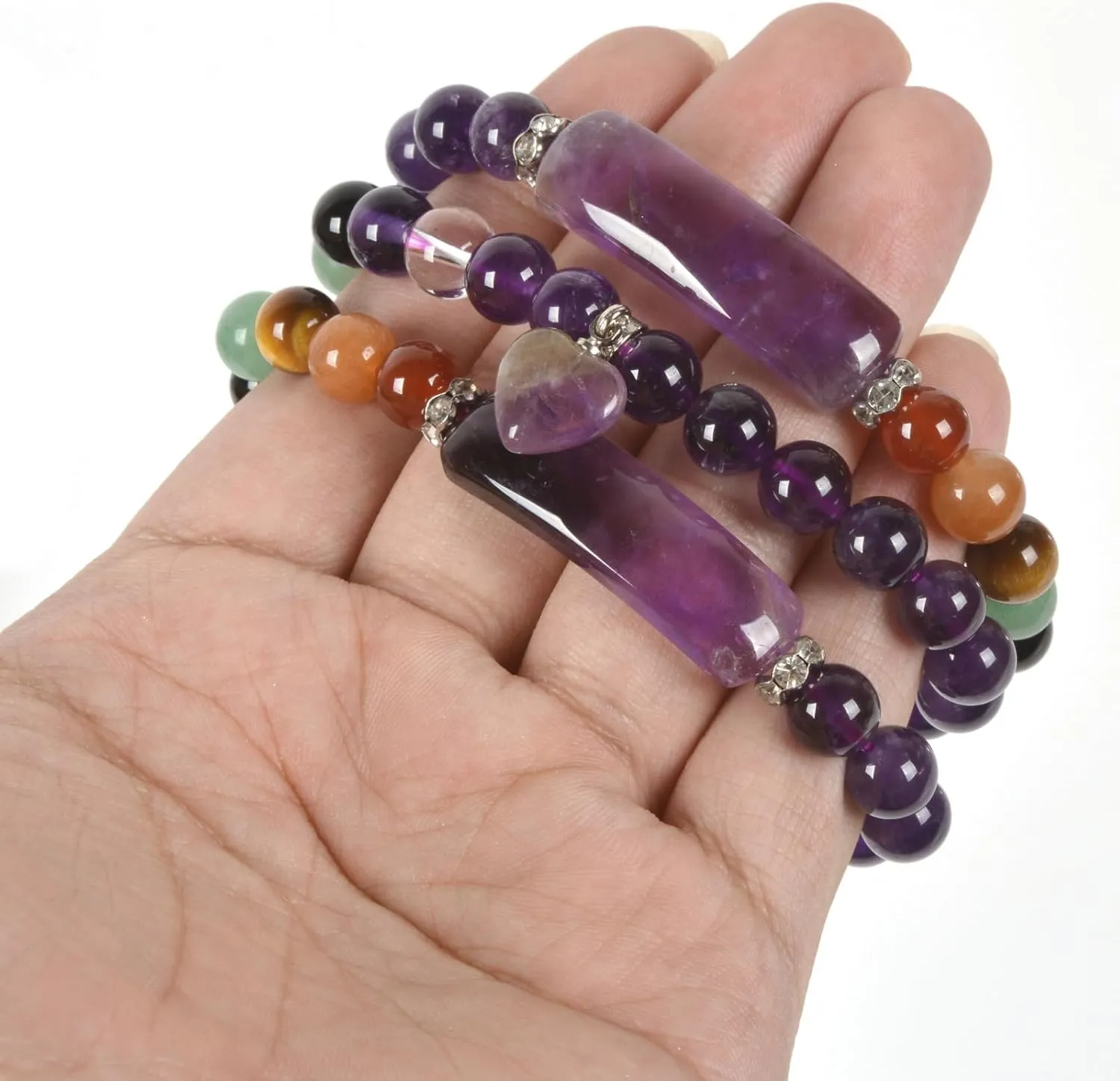 Justinstones Gem Semi Precious Gemstone Love Heart Charm Stretch Beaded Bracelet Unisex
