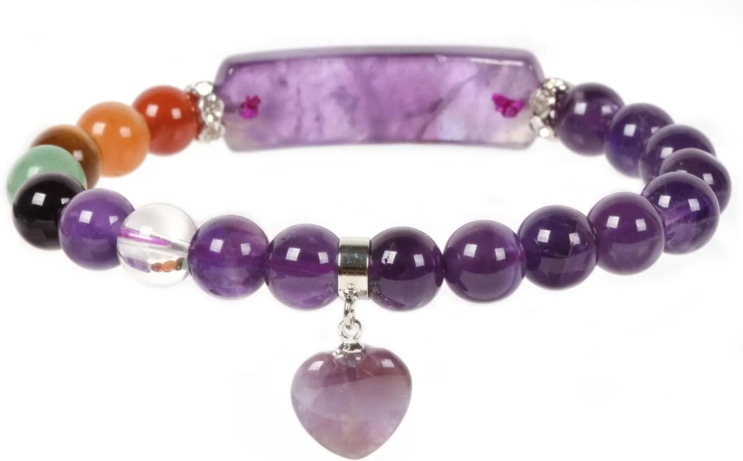Justinstones Gem Semi Precious Gemstone Love Heart Charm Stretch Beaded Bracelet Unisex