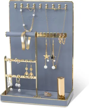 KAMIER Jewelry Organizer Stand for Necklace - 4 Tier Jewelry Holder Organizer with 10 Holes for Earring Organizer - Aesthetic Jewellery Rack Tower Bracelets Storage for Girls,Bluish Grey
