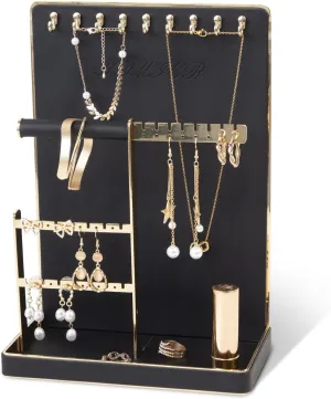 KAMIER Jewelry Organizer Stand for Women - Necklace Holder Earring Organizer Rack with 10 Hooks, Small Cute Aesthetic Jewelry Tower Storage Rack Tree for Bracelets Earrings Rings -Black
