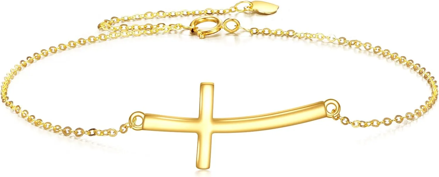 KECHO 14k Gold Cross Bracelets for Women Religious Cross Adjustable Link Chain Fine Jewellery Gifts