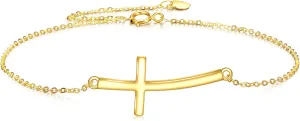 KECHO 14k Gold Cross Bracelets for Women Religious Cross Adjustable Link Chain Fine Jewellery Gifts