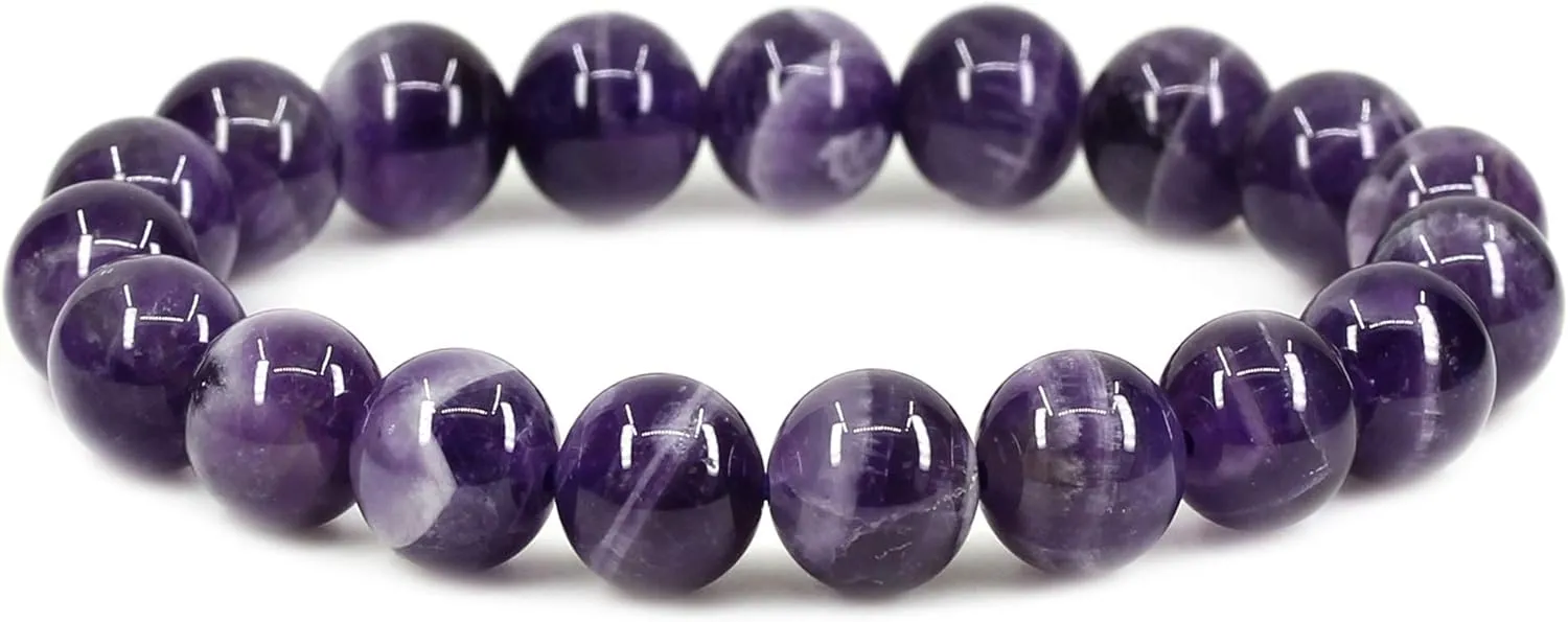 Keleny Gem Semi Precious Gemstones 10mm Round Beads Stone Crystal Stretch Bracelets Unisex