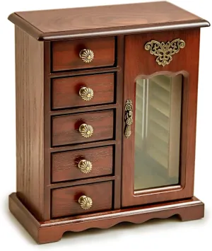 Kendal Wooden Jewelry Box for Women, Solid Jewelry Organizer With 5 Drawer, Jewelry Holder Organizer, Wood Jewelry Case with Butterfly Pattern & Mirror for Necklaces, Earring, Rings (Brown with 5 drawer)