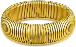 KeyStyle Bangle Bracelets for Women, Stainless Steel Stretch Bracelet Flexible Wide Link Chain Gold Wristband GoldChic Twisted Jewelry, 10mm, 16mm, 20mm