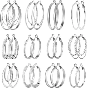 Kigeli 12 Pairs Hoop Earrings for Women Multipack Silver Gold Stainless Steel Lightweight Hoop Earrings Set for Girls