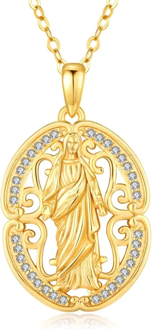 KiiKii Jesus Necklaces for Women 925 Sterling Silver Christian Pendant Necklace Gold Jesus Statue Chain Religious Jewelry Christ Gifts