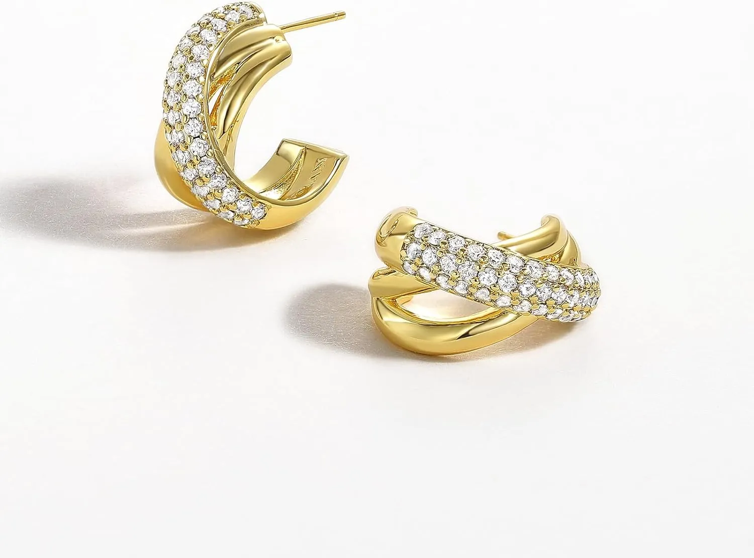 KissYan Hoop Earrings for Women, 14K Gold Plated Cubic Zirconia Triple Open Hoops C Shape Wrap Earrings Trendy Jewelry Gifts
