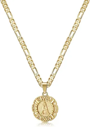 KissYan Initial Necklaces for Women, 14K Gold Plated Round Letter Pendant Capital Monogram Necklace Alphabets from A-Z Figaro Chain Jewelry
