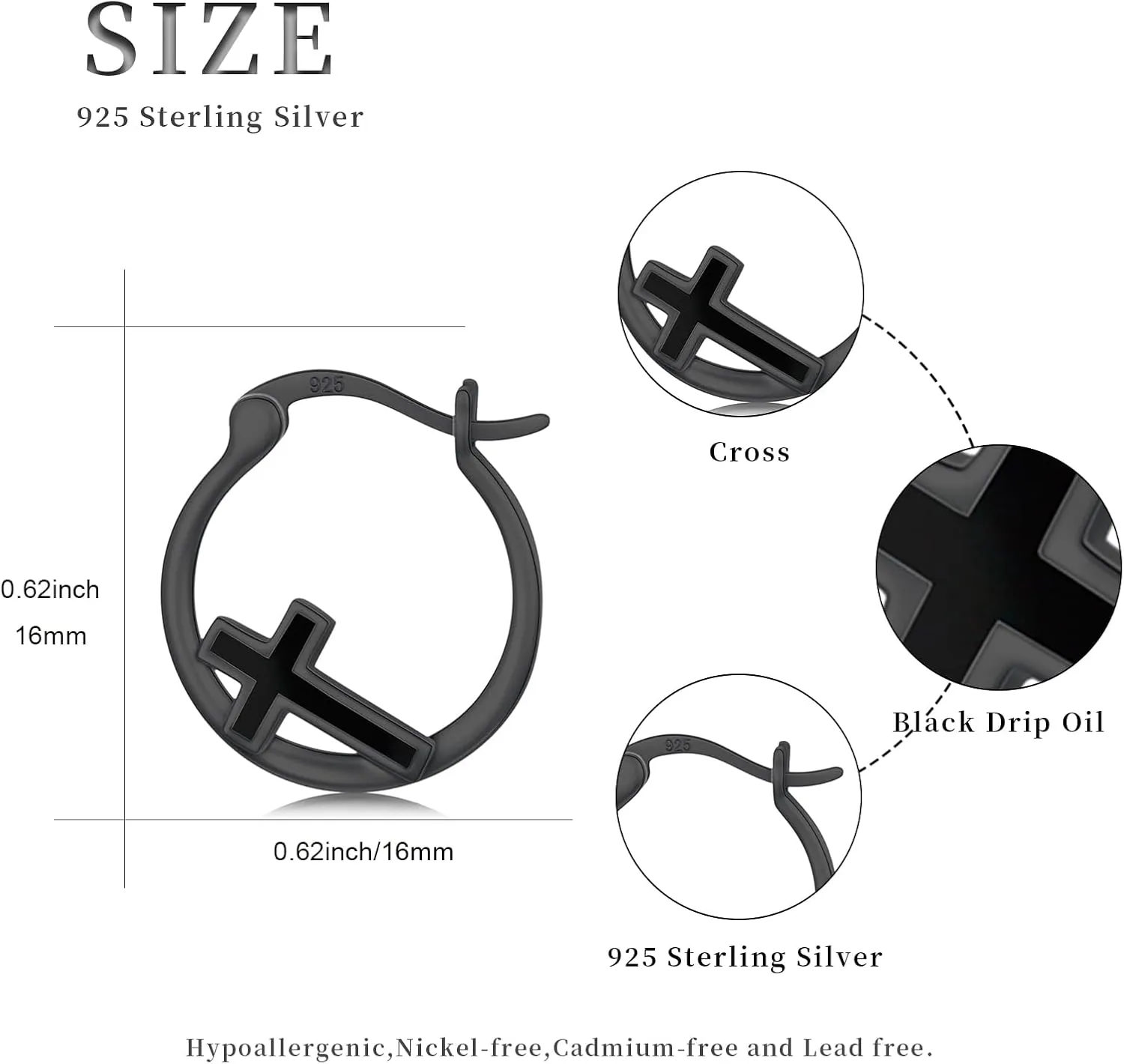 Kootwo Cross Earrings 925 Sterling Silver Small Huggie Cross Hoop Earrings Blue Opal/Black Gold/Abalone Shell/Rose Gold/Opal Jewelry Gifts for Women Men