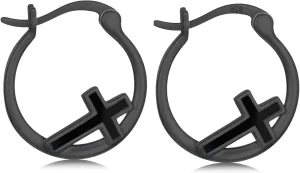 Kootwo Cross Earrings 925 Sterling Silver Small Huggie Cross Hoop Earrings Blue Opal/Black Gold/Abalone Shell/Rose Gold/Opal Jewelry Gifts for Women Men